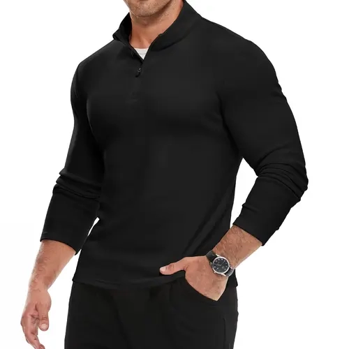 JMIERR Men's 2026 Casual Quarter Zip Pullover Sweatshirts Stretch Fall Polo Plush Long Sleeve Shirt Comfy Underwear