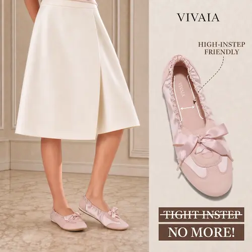 VIVAIA Women’s Round-Toe Eco-Friendly Recycled Satin Ballerina Flats Shoes - Cute Ballet Flats, EU Size 37, Comfortable Elastic-Back Footwear with Reinforced Anti-Slip Rubber Heel, Durable Grippy Outsole, Suede-Like Soft Insole for All-Day Walking (YANKA)
