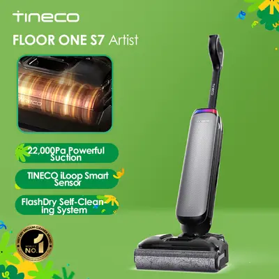 Tineco Floor One S7 Artist Wet Dry Vacuum Cleaner, 22kPa Suction, iLoop Smart Sensor, DualBlock Anti-Tangle Design, 185℉ Flashdry, 50 Min Runtime, Dual-Edge Cleaning, 180° Lay-Flat, Cordless Stick Vacuum, Deep Cleaning Machine, Floor Cleaning Tool