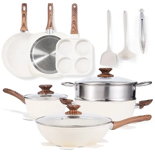 17-Piece Nonstick Pots and Pans Set - Multi-Piece, Stainless Steel, Food-Safe, Non-Toxic, Durable, Detachable Induction Cookware with Stay-Cool Handles for Home Cooking, Pots And Pans Set Stainless Steel, Food-Safe Cookware Sets