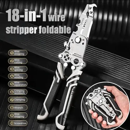 2025 New Upgrade Ergonomic Cable Stripping Tool - Heat-Treated Carbon Steel Fold-and-Go Pocket-Ready Tool, TPR Grip, AWG Support, 105mm Handle, 220mm Total Length, Multi-Task Power for Electricians’ Crimp, Wind, Clamp Solid Wires Tasks