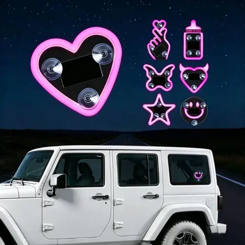 Joytutus Solar-Powered Wireless LED Neon Car Atmosphere Lamp - Triangular Heart C-Pillar Girly Car Interior Accessories, Eco-Friendly Modern Cute Auto Accessory, Halloween-Appropriate Gift