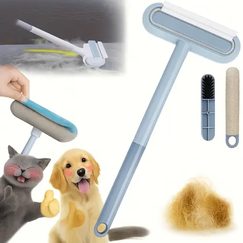 Upgraded Reusable Pet Hair Remover Brush - Deshedding Tool for Dogs/Cats, Grooming Accessory with Extra-Long Handle, Dual-Side Pickup, Washable Lint Cleaner, Zero Waste, Multi-Surface Clean, Easy to Reach Tight Spots, Extended Reach for Corners