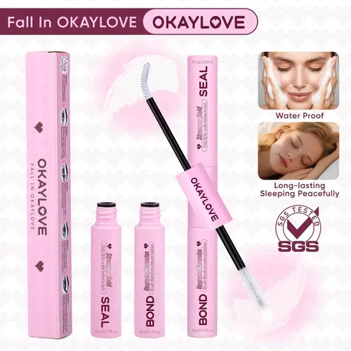 OKAYLOVE Lash Bond and Seal Kit - Liquid Lash Glue and Bond, Strong-Hold White Adhesive, Waterproof Seal, Lightweight Remover, Tweezer, No-Drama Long-Lasting Adhesion False Eyelashes & Adhesives, Overnight-Use Gift for Girls #backtoschool #sohochic
