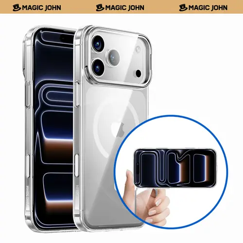 MAGIC JOHN Aluminium Smartphone Case - Adjustable Camera Cover Stand, Shockproof, 360° Protect, Durable Crystal Phone Accessory for iPhone 15,16,17/Air Pro Max