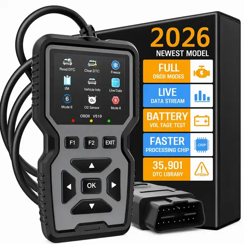 Handheld OBD2 Car Diagnostic Scanner - Car Repair Tools with Full OBDII Modes, Engine Diag., Mode 6/8 Scan, Faster Processing Chip, O2 Sensor Check, Battery Tester, 35901 DTC Library, I/M Readiness, 12V Vehicle Compatibility