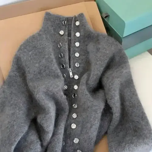 【Black Friday】Women's Elegant Chic High Neck Knitted Cardigan, Fashion Fitted Long Sleeve Cardigan, Ribbed Design, Faux Button Detail, Perfect for Spring & Fall, Fashion Knitwear