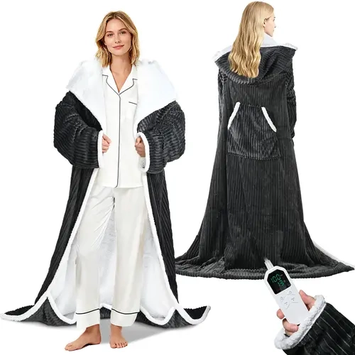 Fulog Electric Heating Blanket - Household Appliances, Women's Sherpa&Flannel Long-Sleeve Snug Wrap Shawl with Foot Pocket, One-Size-Fit-Most Multifunctional Blanket with Standard Plug, Mom Gifts for Christmas