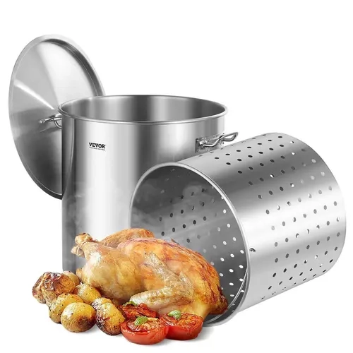 84QT Stainless Steel Stockpot Cooking Kitchen Sauce Pot with Basket Lid Handle#SohoChic
