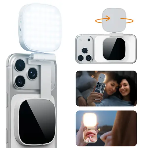 【DealsForYouDays】 Weilisi Magnetic Selfie Light Compatible with iPhone Magsafe, Adjusted 5 Modes,CRI97+ Rechargable LED Phone Fill Light with Mirror for Selfies, Photography, Makeup, Vlogs, TikTok, Video Recording（Included Metal Ring)
