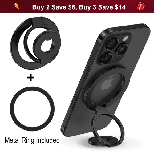 Magnetic Phone Ring Holder Grip, 360° Rotation, Foldable MagSafe Stand, Two-Sided Magnetic Phone Kickstand, Phone Holder Car, Desk Phone Stand, For iPhone 16e/16/15/14/13/12, For Samsung Galaxy S25/S24 FE S24 Ultra, Fit Magnetic Car Mount, Cell Phone Hold