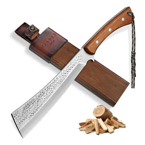 15-Inch Purple Dragon Heavy-Duty Fixed-Blade Knife for Adults - High Carbon Steel, Genuine Natural Wood Grain Sheath, Garden Supplies, Camping Gear for Brush Cutting