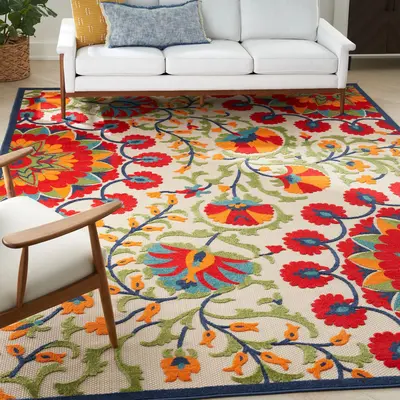 Nourison Aloha Transitional Floral Outdoor Rug, Home Decor Rug, Floral Outdoor Mat