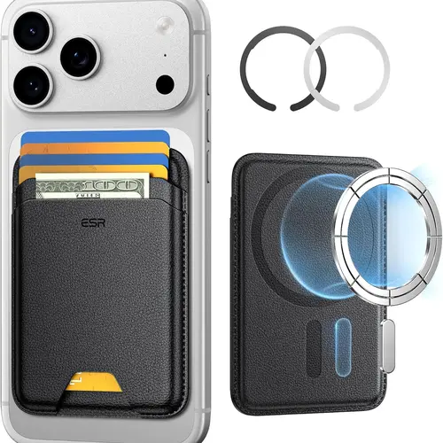 ESR Magnetic MagSafe Mobile Cellphone Wallet - 5-Card Quick Access Holder, Vegan Leather Black, Carbon Fibre Accent, 3200g Magnetic Strength, Slim, RFID Blocker, for iPhone 18/17/16/15/14/13/12 Series, with Customer Support for iPhone Users