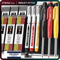 STAGEEK 3 Pack Carpenter Pencil with Sharpener, Mechanical Carpenter Pencils with 39 Refills, Heavy Duty Construction Pencil with Sharpener, Deep Hole Long Nib Marker Pens for Architect Marking - With Case