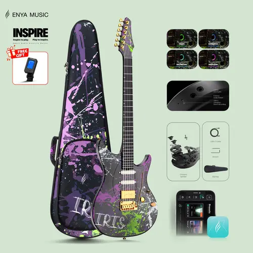Enya Inspire Unisex Smart Carbon Fiber Electric Guitar - 39in Collaboration Model, 15W Wireless Speaker, 20 Tone Presets, 11 lbs, 12 Months Coverage, Batteries, Adjusting Wrench for Fine-Tuning, Gig Bag, Charging Cable #backtoschool