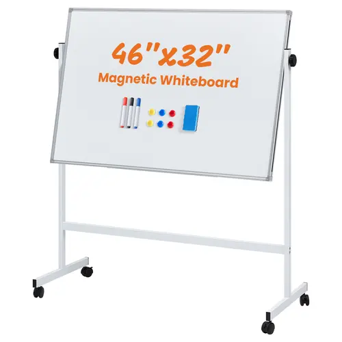 Rolling Whiteboard Double Sided , Magnetic  Board Dry Erase on Wheels, Dry Erase Board with Stand for School, Office and Home, Silver Aluminium Frame