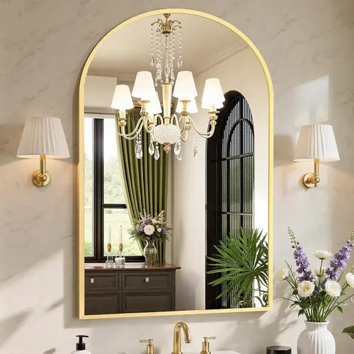 Sweetcrispy Modern Arched Mirror - Brushed Aluminum Frame, HD Shatterproof Glass, Accurate Reflection Bathroom Wall Decor, Vintage Charm Addition for Bedroom/Living Room Sink or Vanity Styling/Dressing