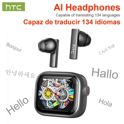 HTC NE40 TWS Earbuds - Bluetooth 6.0, LED Display, High-Fidelity Sound, 134-Language App Translation, Waterproof, In-Ear Fit, Touch Control, Built-In Mic, AI Earphones for Office, Sports, Compatible with PC and Laptop
