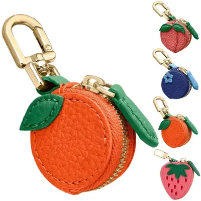 BIGWIG Cute Fruit Leather Charm Coin Purse - Wallet Accessory with Metal Purse Hook Charms & Twillies, All Season Casual Style, Ideal Birthday Holiday Gift for Fruit Lovers