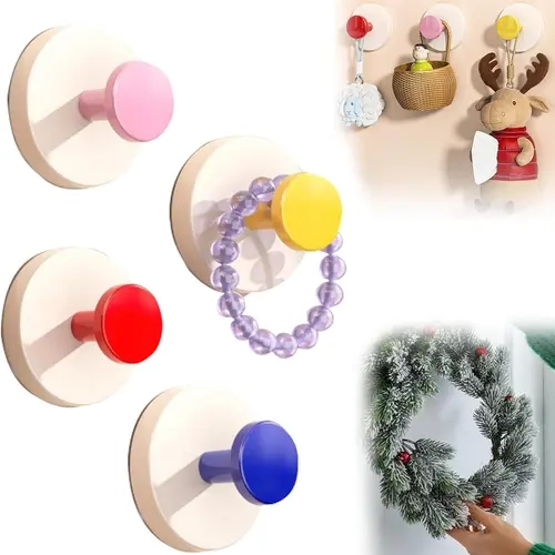 Contemporary Heavy-Duty Self Adhesive Suction Cup Hooks Set - Durable & Space-Saving, Damage-Free Removable, No-Drill Mount for Glass Doors, Front Doors, Shower Tiles, Bathtub - Bathroom Organizing Accessories