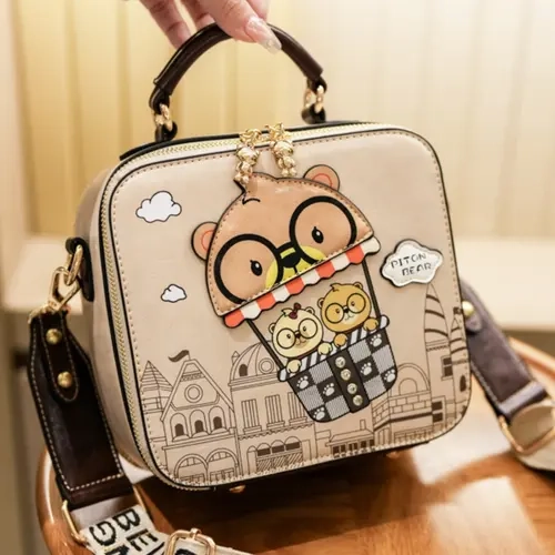 Cute Cartoon Print Messenger Bag, Cross Body Bags, Crossbody Messenger Bag, Fashionable Small Square Handbag for Women, Perfect for Daily Outings, Shopping & Commuting
