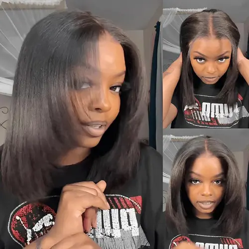【Hot】ISEE HAIR Wear Go 9x6 Tpart Layered Cut Bob Yaki Straight Wig With Drawstring Natural Black Deep Part Lace Glueless Wig #TikTokShopFallDealsForYou