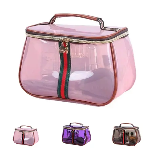 New Retro Vintage Vanity Bag, Clear Makeup Organizer with Handle, Large Capacity Water Resistant Cosmetic Toiletry Bag for Women, Travel Skincare Storage Case, Vintage Makeup Pouch