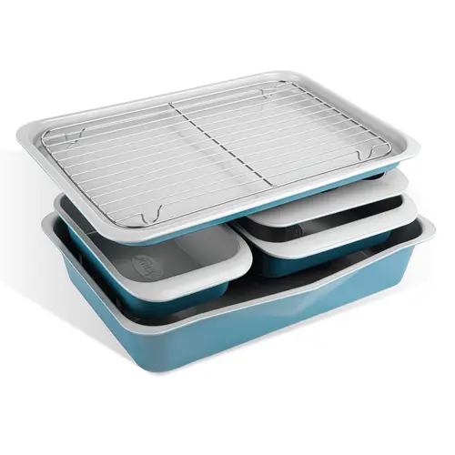 6-Piece Stackable Bakeware Set – Ceramic Nonstick, Includes Cookie Sheet, Muffin, Loaf, Square & Round Pans
