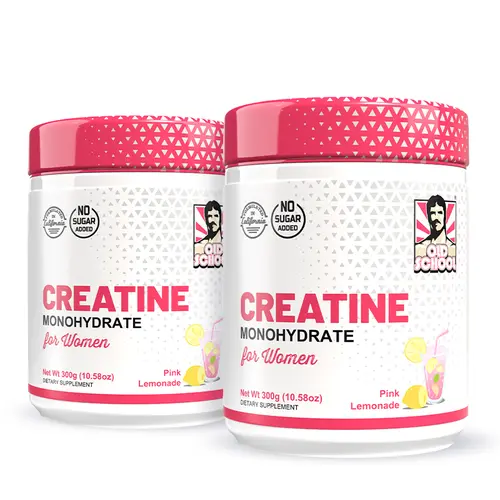 2 Pack Old School Labs Creatine Monohydrate for Women with Collagen & BCAA | 5g Creatine Powder for Lean Muscle, Recovery, Healthy Hair & Skin (Pink Lemonade)