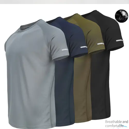 Men's Reflective Design Casual Short Sleeve T-Shirt, Breathable Summer Top for Running Gym, Fitted Striped Tee for Daily Wear