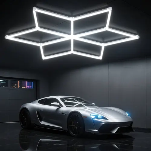 HYPERLITE Modern Hexagon Honeycomb LED Ceiling Light - 130-204W, 13000-20400LM, 6500K Bright White, Fast Installation, Long Lasting Lifespan, Fast & Convenient Full Illumination Panels for Indoor Garage Car Detailing, Workshops BlackFriday Christmas Gift