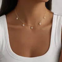 Pancert 5-Petal Golden Zircon Sparkling CZ Necklace - Trendy Charms Gold Floral Necklace, Women's Elegant Costume Jewelry, Ideal Birthday & Anniversary Gifts for Women