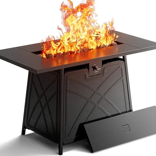BALI OUTDOORS 42 inch Propane Fire Pit Patio Outdoor Fire Pit Table Large Firepits for Outside Black