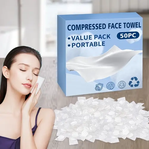 Compressed Towel Mini Tablets Disposable Portable Face Towel Cotton Coin Tissue Eco-Friendly for Travel, Camping, Hiking, Sport, Beauty