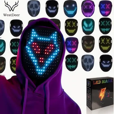 2026 New LED Mask, Gesture-Sensitive Glow Mask with 50 Built-in Color-Changing Modes, The Perfect Gift for Someone Special, Spooky LED Skull Mask, Glow-in-the-Dark Mask  Costume Parties,Gifts Halloween red light face mask