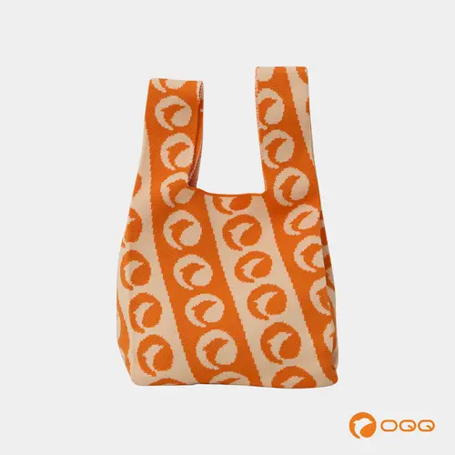 OQQ Women’s Knit Shopping Tote Bag - Casual Dolphin Logo Small Wristlet Bag with Wristlet Ease, Adds Branding Flair, Hand Wash Only