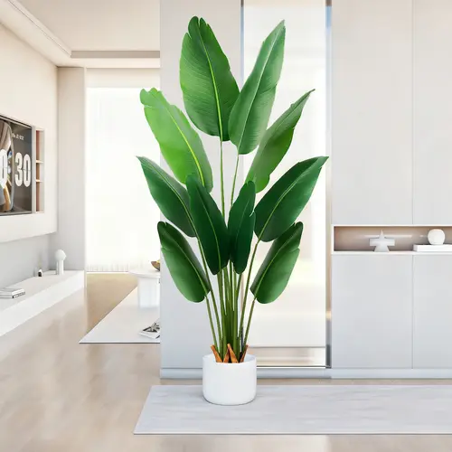Megahit 60 inchs Artificial Tree Bird of Paradise, 5 Feet Faux Plant Fake Banana Tree Plant with Pot for Home, Decor, Indoor, Outdoor, Living Room, Office(without white flowerpot)