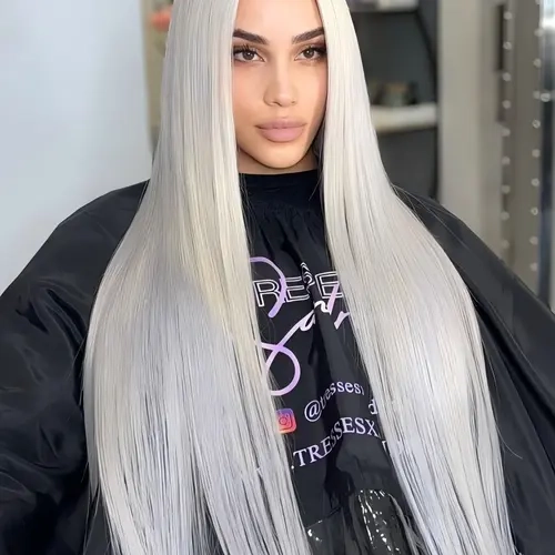 13x4 Silver Grey Pre Plucked Lace Front Wig Straight Natural HD Synthetic Lace Wig Heat Resistant Fiber for Party Daily Christmas Halloween  32 Inch HD Lace Frontal Straight Hair Wig Pre Plucked Wigs