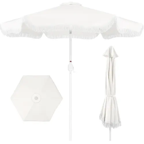 Best Choice 9ft Fringe Market Umbrella – Boho Patio Sunshade w/ Tilt, UPF50+, Steel Pole for Table, Pool, Deck