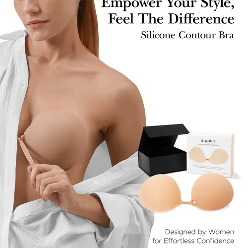 Nippies Women's Asymmetrical Adhesive Bra - 34C, Smooth Silicone, Dual-Durometer, Integrated Shaping, Comfy Wear, Strapless, Backless Tops Compatible, Designed by Women