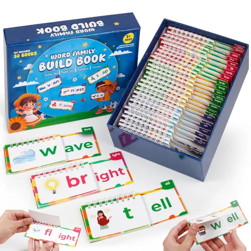 Phonics Reading Flash Cards & Interactive Word Family Build Set - 30 Rhyme Flip Books, Flashcards Learning Alphabet, Kids Learning Materials, Enhances Vocabulary, Improves Early Literacy, 3-8 Years Kids Toys, Kindergarten Prep Gift