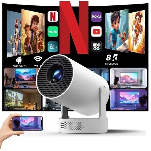 HY300Pro+ Mini Projector with 290ANSI Lumens Auto Keystone Correction Dual-Band WiFi6 & Bluetooth 5.4 Android 14 1280x720P 4K Decode  for Home Cinema Portable Movie Theater Gift - Audio 4K/1080P Support #SummerWins #DealsForYouDays