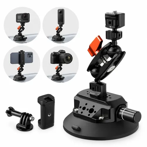 【K&F CONCEPT】4.5" Suction Cup Camera Mount with Magic Arm, ARRI Style 1/4" 3/8" Threads, Quick Release Car Mount Compatible with Gopro DJI Insta360 for DSLR Action Camera Phone Video Shooting, Video Recording Camera, Equipment,dji pocket3、action3