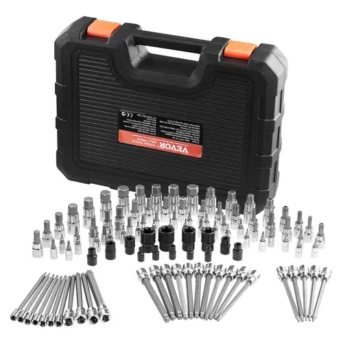 【toolupgrade】VEVOR 107-Piece SAE/Metric Bit Socket Set, Mechanic Tools for Mechanics, 1/4 in-3/8 in-1/2 in Drives, 16 Ball-End Hex, Corrosion-Resistant S2 Alloy Steel & Cr-V Steel, Enhanced Storage Case