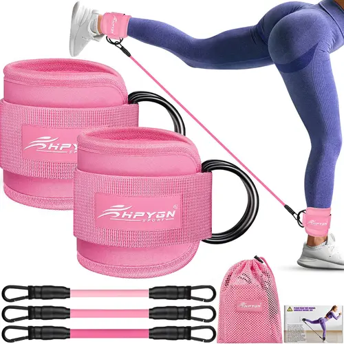HPYGN Ankle Cuff Set with Resistance Bands - Workout Sets Women, Gym Stuff, Home Workout Gear, Home Gym Equipment, Ankle Strengthening for Lower Body, Cable Machine Kickbacks, Booty Training