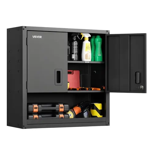 VEVOR Rust-Resist Steel Wall Cabinet - 30W x 12.01D x 30H in, Locking Doors, Magnetic Closure, Compact Design, Adjustable Shelf, Wall/Floating Mount, Dual Side Access, Garage/Basement Storage, Assembly Required, Black