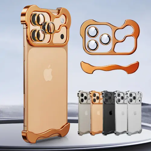 Aluminium Phone Case Shell Cover - Protective Casing for iPhone 18 17 Pro Max, 16, 15, 14, 13 with Lens Camera Protection, Frameless Minimalist Design