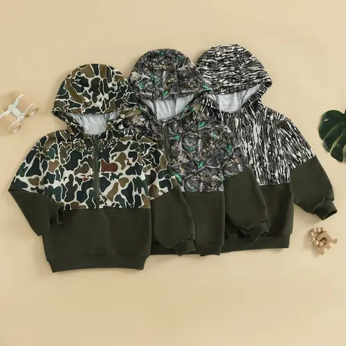 Babamoon Kids Baby Boy Hoodies Camouflage Half Zip-up Long Sleeve Hooded Sweatshirt Casual Toddler Pullover Tops Kids Camo Hunting Clothes