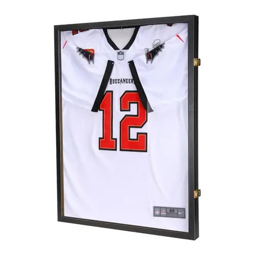 Wooden Lockable Jersey Display Frame Case - Wall Mount Rectangle Acrylic Shadow Box with 98% UV Protection Door, Hanger for Baseball Basketball Football Soccer Hockey Jerseys, Home Decor Photo Frame (1 Pcs), Ideal Valentine's Gifts